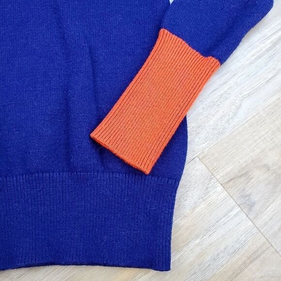 ☔️🩵PattyBoutik Blue & Orange Colorblock Boatneck Sweater Large - Picture 9 of 12